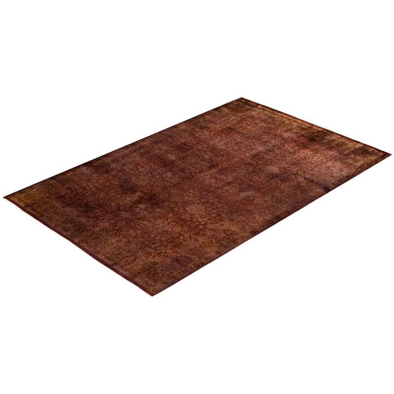 Overton Hand Knotted Wool Vintage Inspired Modern Contemporary Overdyed Brown Area Rug - 4' 9" x 7' 5"