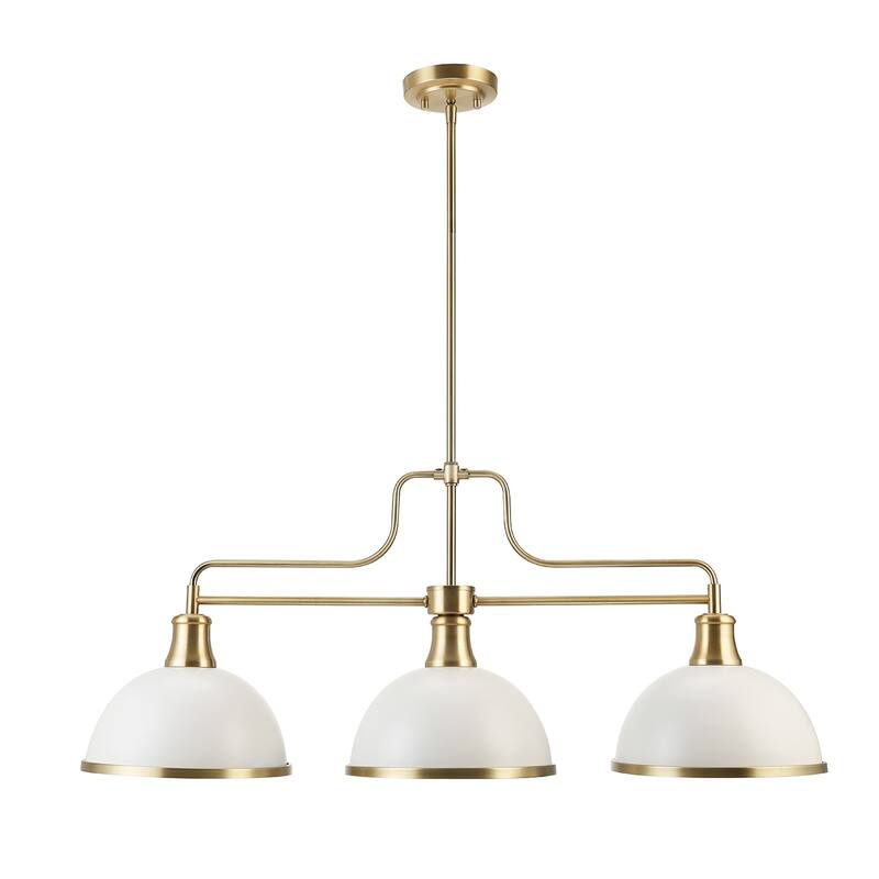 Beckett 3-Light Matte White Linear Chandelier with Matte Brass Accents - one size