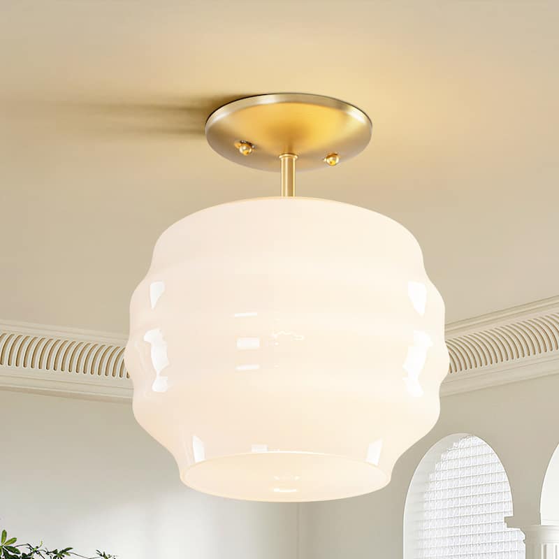 1-Light Retro Modern Glass Gold Flush Mount Ceiling Light for Living Room & Bedroom - 9.4 in. W x 11 in. H