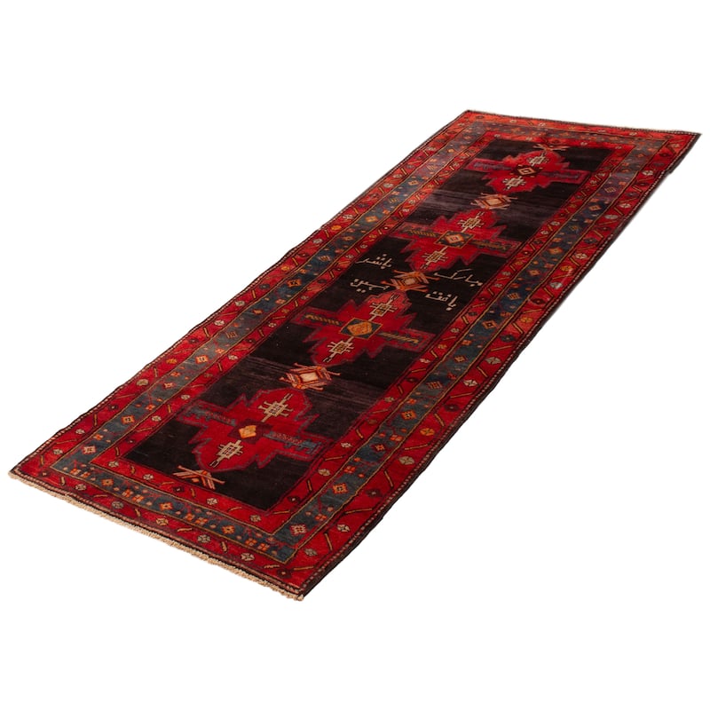 ECARPETGALLERY Hand-knotted Andelz Black, Red Wool Rug - 3'9 x 9'5