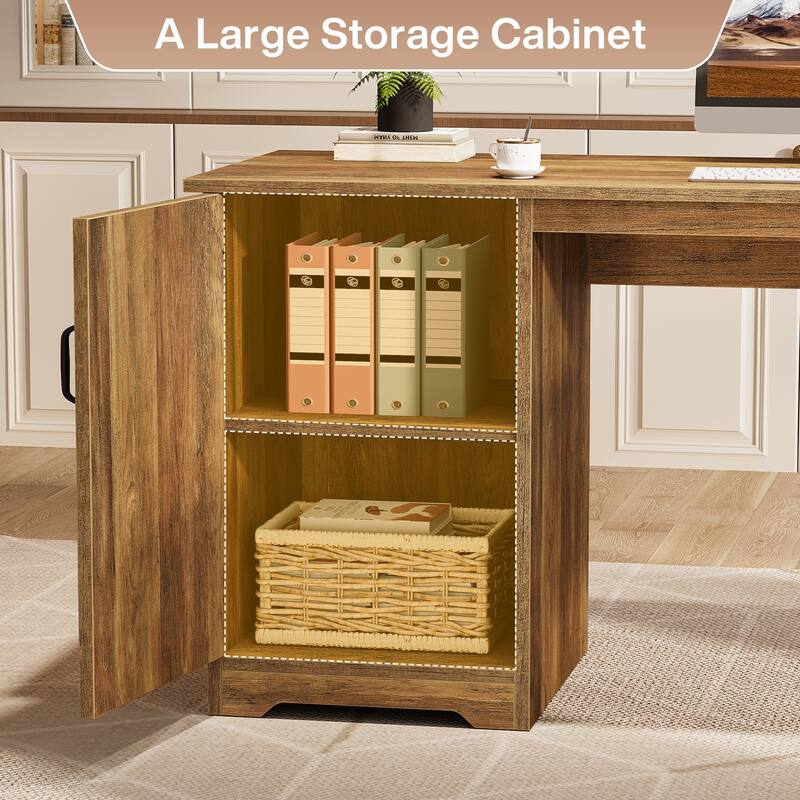 63 Inches Large L Shaped Executive Desk with File Cabinet and Drawer