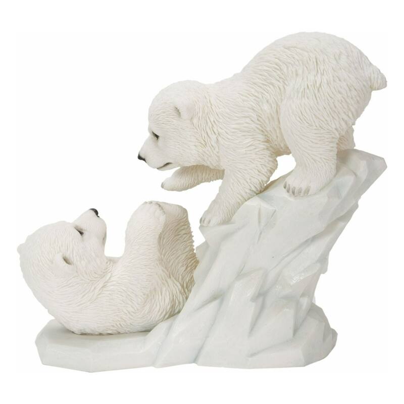 11.75" Playing Polar Bear Cubs Outdoor Garden Statue