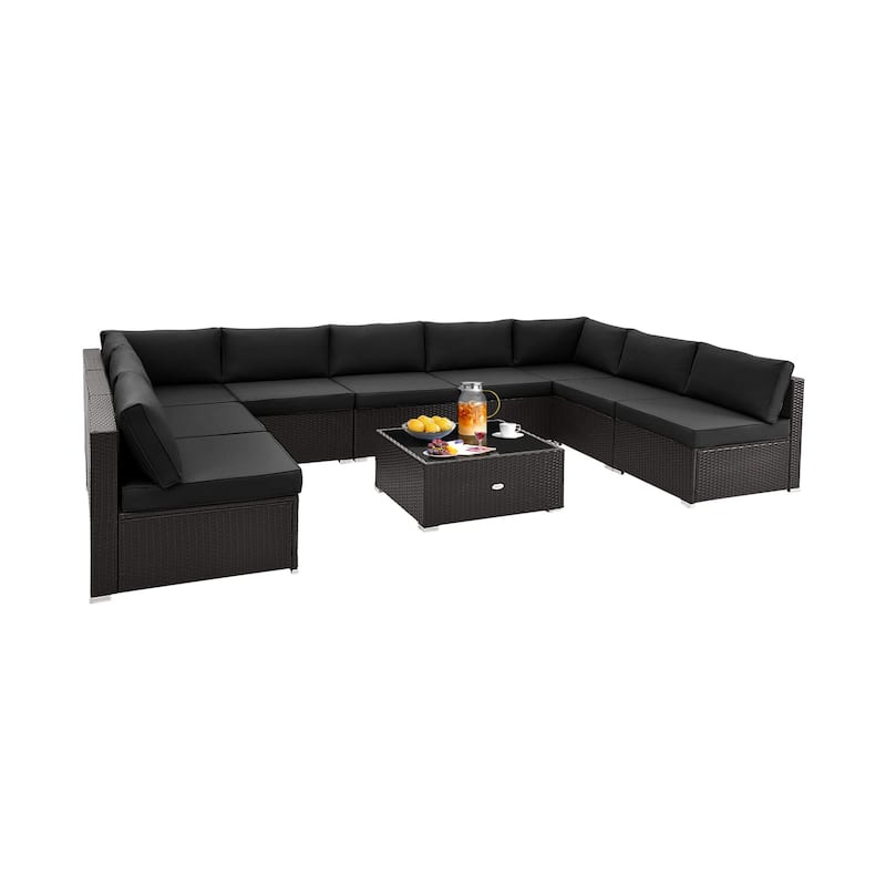 10 Piece Outdoor Wicker Conversation Set with Seat and Back Cushions - 29" x 25" x 25"