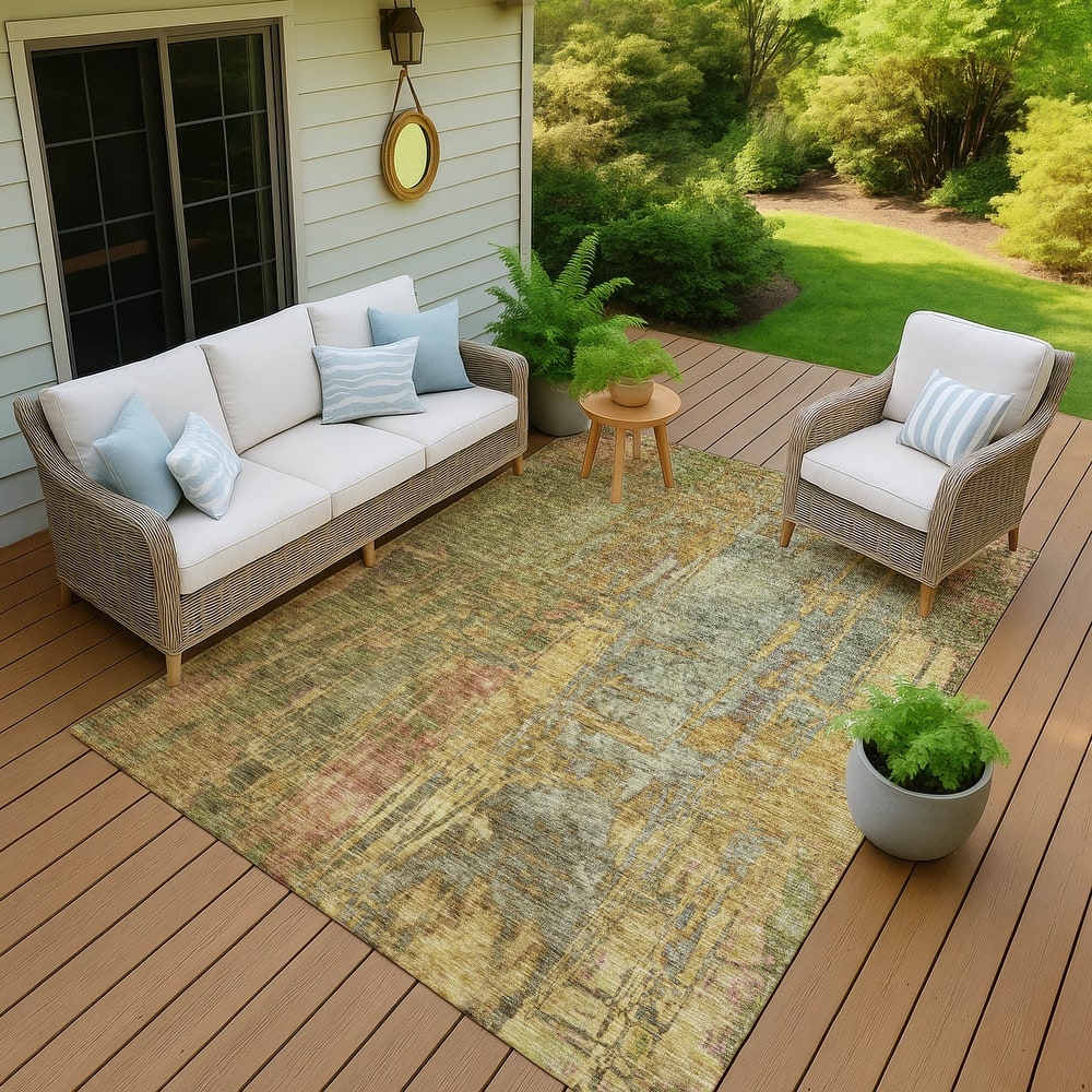 Machine Washable Indoor/ Outdoor Abstract Modern Chantille Rug