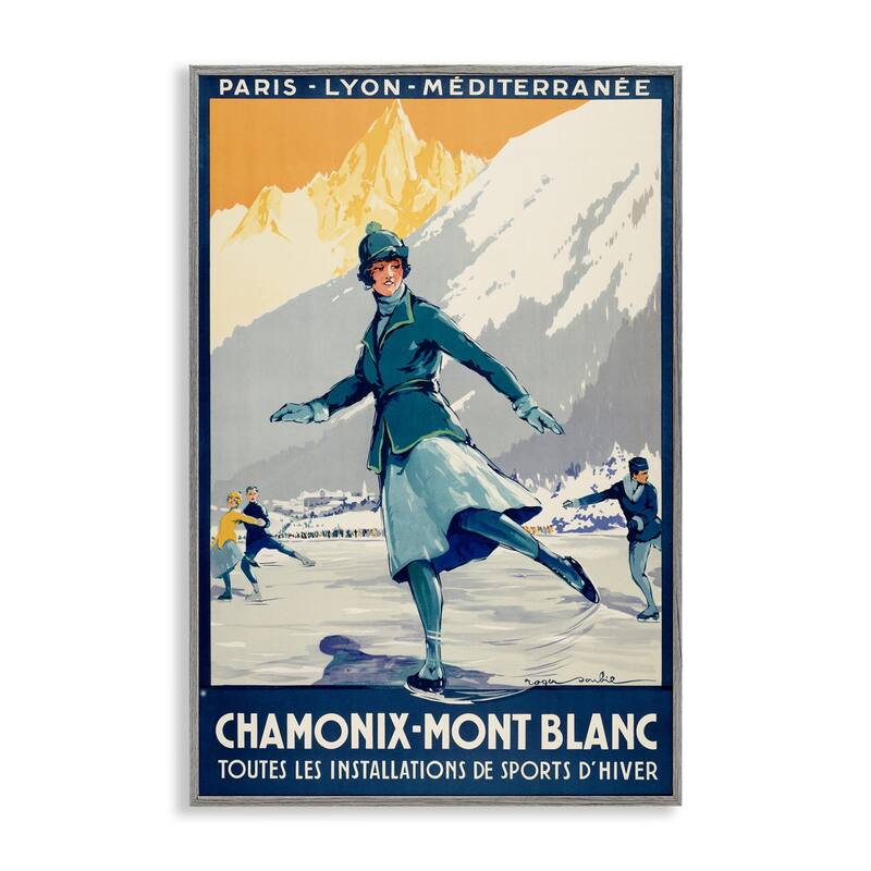 Stupell Vintage Ice Skating Advertisement Framed Giclee Art Design By Marcus Jules - 16 x 24 - Grey