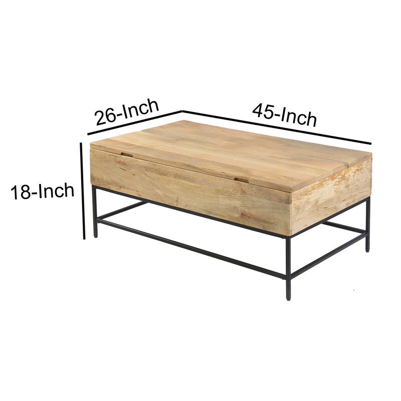 Audrey 45 inch Lift Top Mango Wood Rectangular Coffee Table - Wood and Metal, Natural Brown and Black