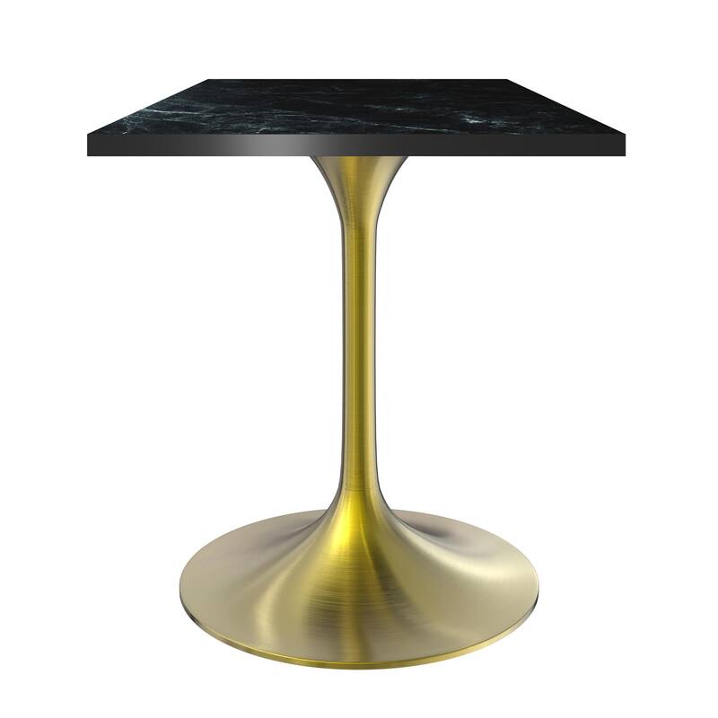 Verve 24 in. Wide Dining Table Square MDF Wood Tabletop in Gold Stainless Steel Pedestal Base Accent Kitchen Table