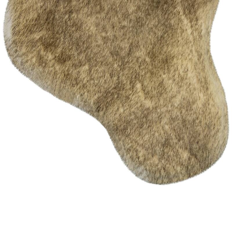 Faux Fur Christmas Stocking with Pom Poms - 20.5" - Beige and Brown