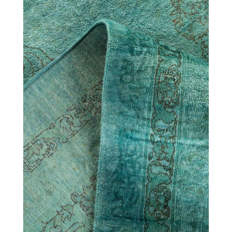 Overton Hand Knotted Wool Vintage Inspired Modern Contemporary Overdyed Blue Area Rug - 8' 3" x 10' 4"