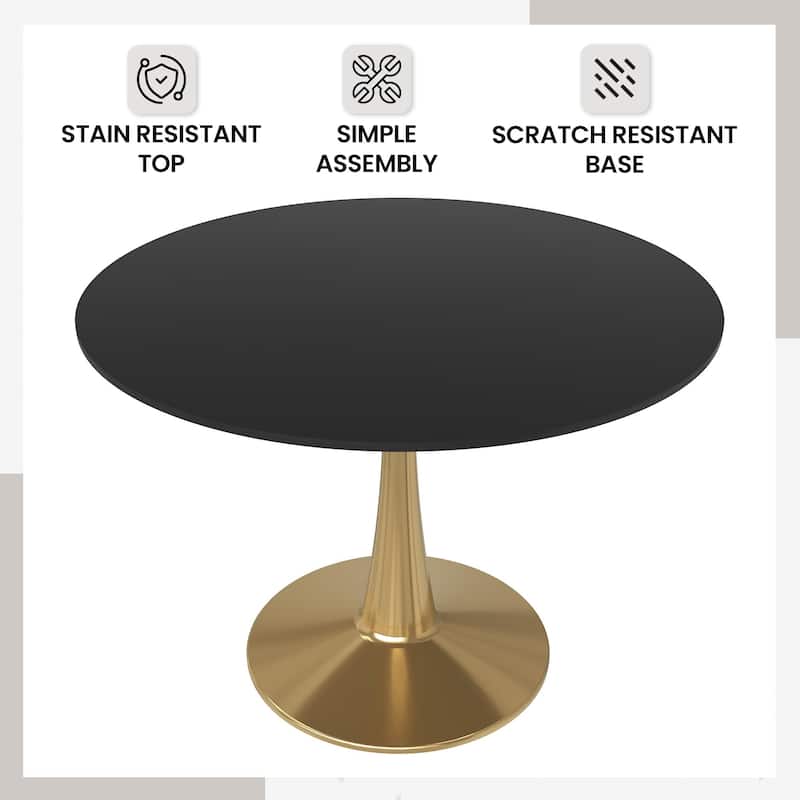 LeisureMod Bristol 40" Round Dining Table for 4 with MDF Tabletop in Gold Steel Base for Kitchen & Dining Room