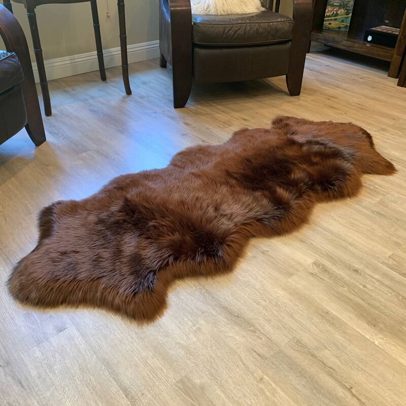 Highland Select Natural Long Wool Sheepskin 2 Pelt Shag Rug - 2' x 5'5"