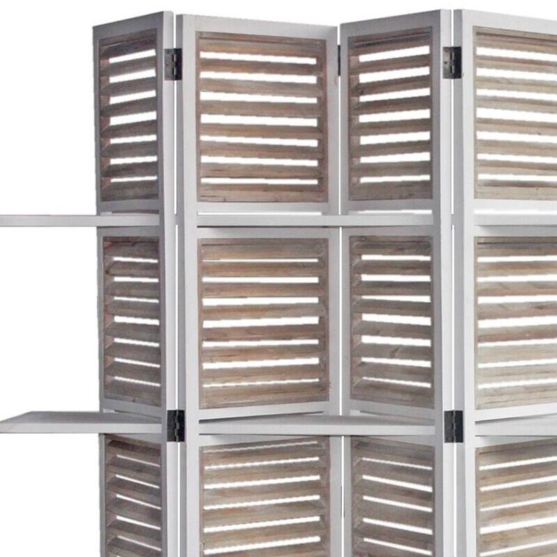 HomeRoots 71" White Wood Folding Four Panel Screen Room Divider - 63' X '71' X '10