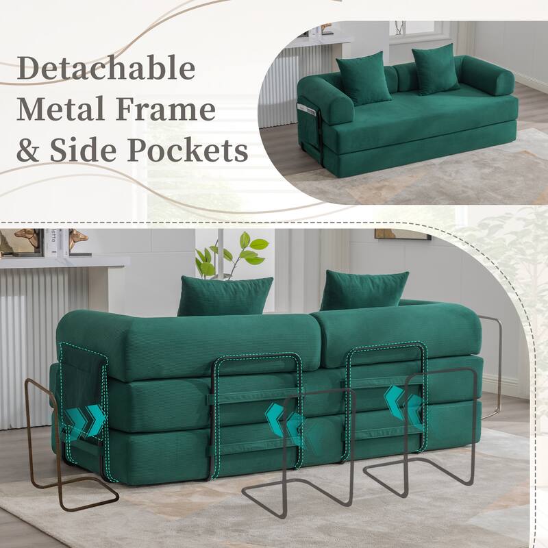 HOMEFUN Corduroy Upholstered Modern Comfort Foldable Compressible Sofa Bed with Sturdy Metal Frame