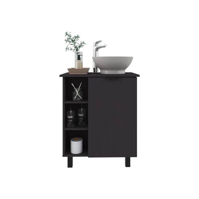 Compact bathroom vanity with open shelves - Black