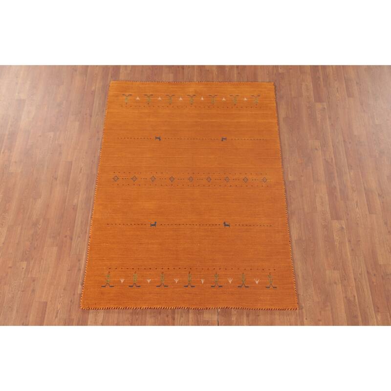 Orange Tribal Gabbeh Oriental Accent Rug Handmade Wool Carpet - 4'2"x 5'11"