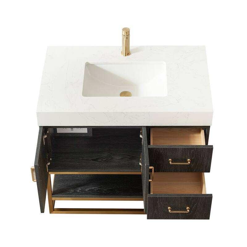 Alistair Bath Vanity with Grain White Stone Top and Mirror