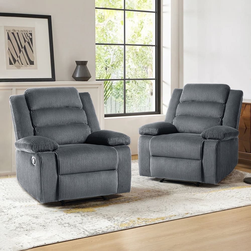 Classic Corduroy Upholstered Push Back Manual Recliner Chair(Set of 2)