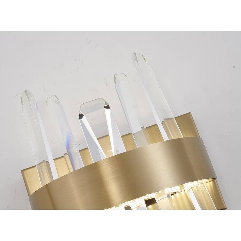 1-Light Gold Stainless Steel LED Wall Sconce With Clear Crystal Accents