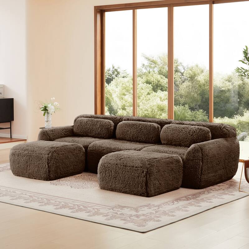 U-shaped Boneless Sofa with Chaise Free Combination Full-compression Vacuum Packaging Deep Seat Design