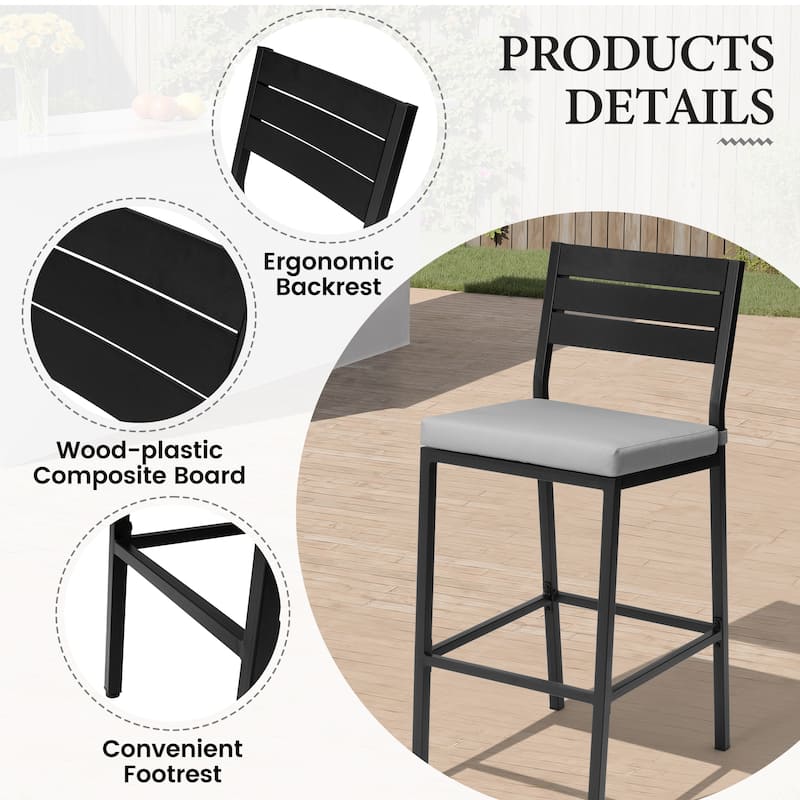VredHom Outdoor Bar Stool Set Patio Bar Chairs with Cushion (Set of 2)