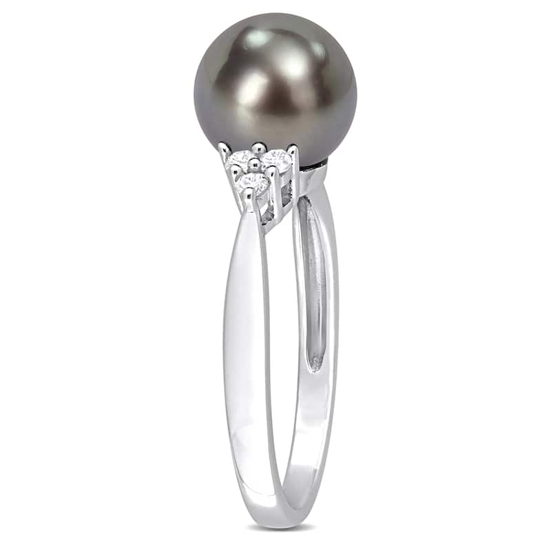 Miadora 8-8.5mm Black Tahitian Pearl and 1/8ct TDW Diamond Ring in Sterling Silver