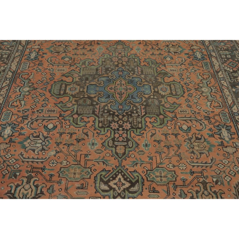 Hand Knotted Oriental 100% Wool Carpet Traditional Medallion Peach Tabriz Area Rug - 9' 5'' X 6' 5''