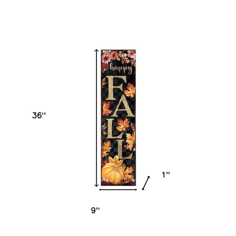 HomeRoots 36" Black And Orange Solid Wood Happy Fall Leaves Porch Sign