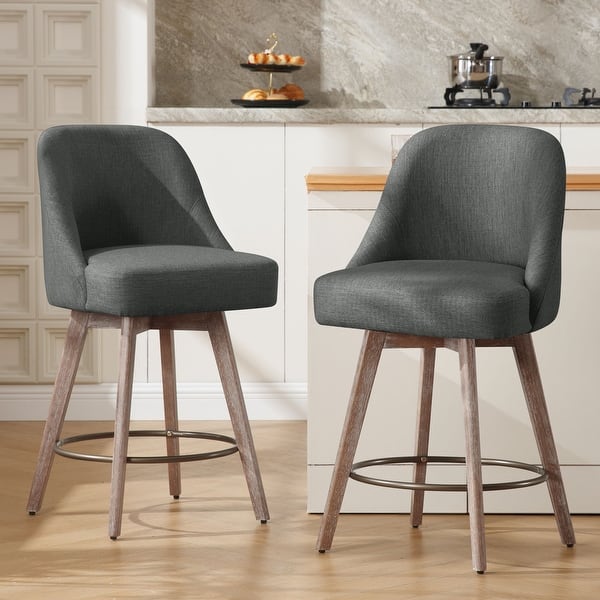 26" Counter Height Swivel Bar Stool, Upholstered Counter Stools - 23.8" (D) x 21.7" (W) x 38" (H) - Single - Linen Grey