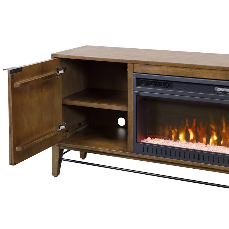 81 " Mid-century Modern Fireplace Console, Entertainment Storage, TV Stand, Fully Assembed, Brown