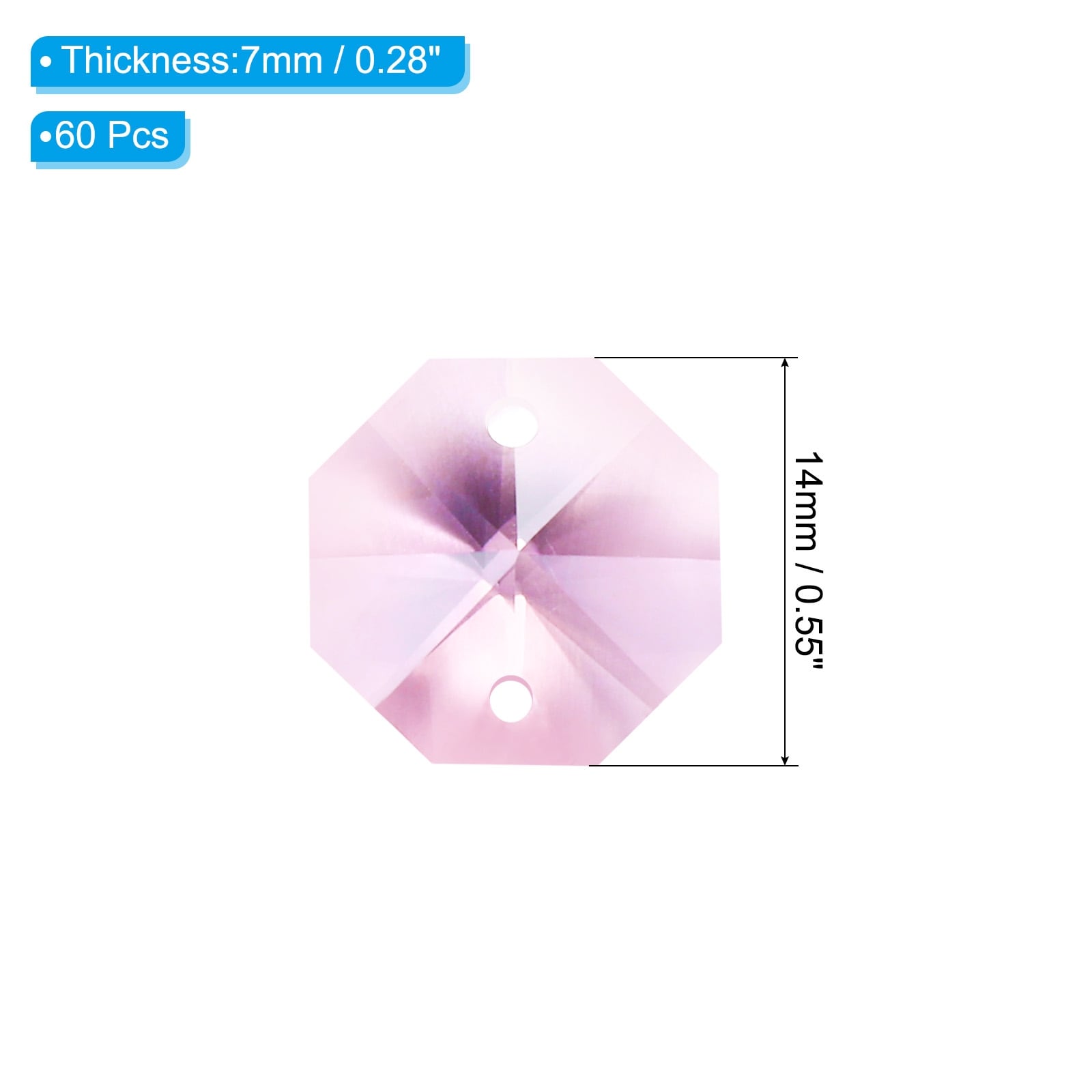 K9 Crystal Octagon Beads 2 Holes Pendants, Chandelier Prisms Parts Ornaments Hanging Beads for DIY Arts Crafts Decoration