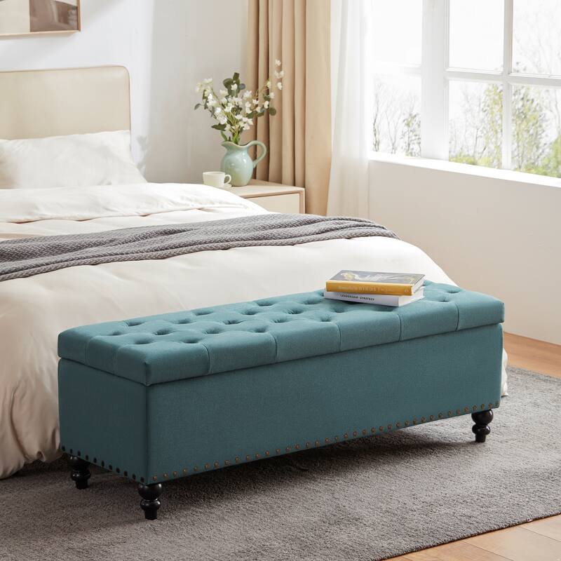 Button-Tufted Storage Bench for Bedroom 50.3"W x 17.5"D x 18"H Bottom rivets design