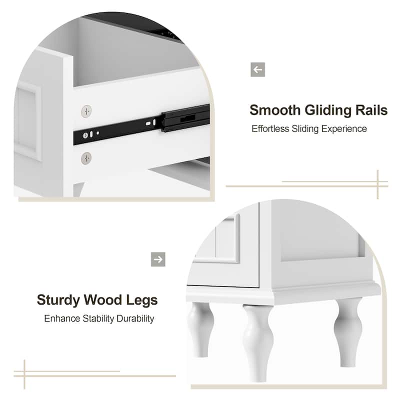 Retro Nightstand with 2 Drawers for Bedroom