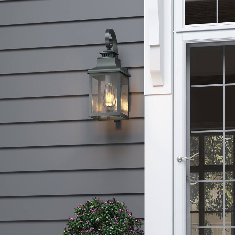 Modern 1-Light Black Finish Dusk To Dawn Sensor Outdoor Wall Sconce - Black
