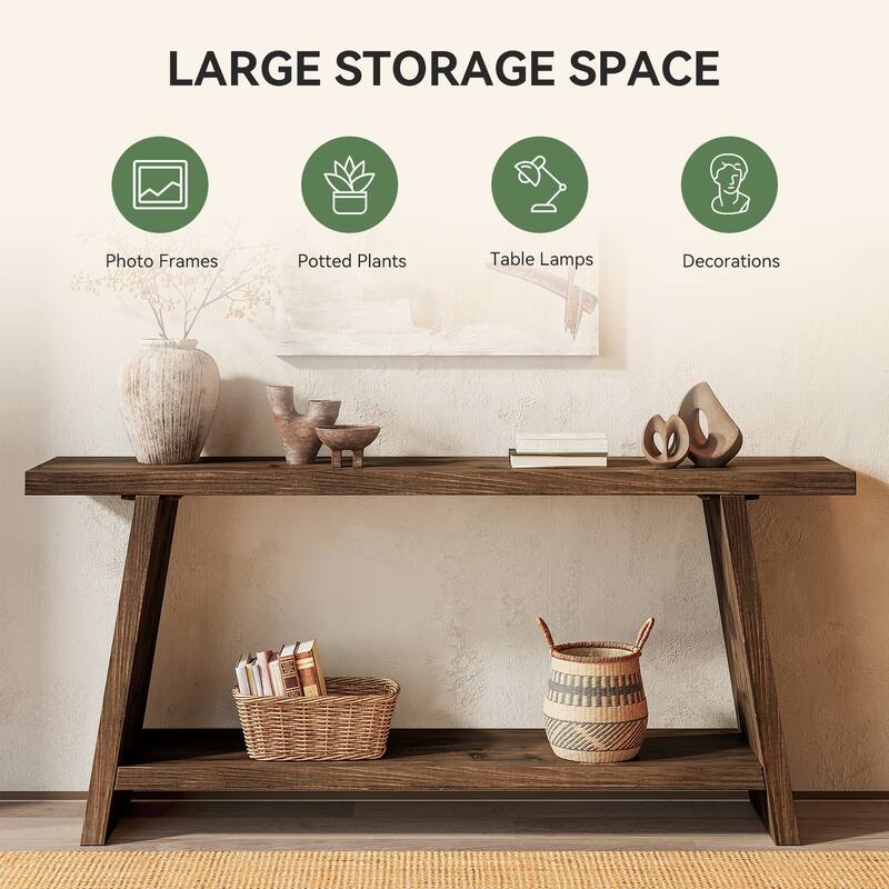 70.9" Solid Wood Console Table 2-tier Narrow Long Sofa Table