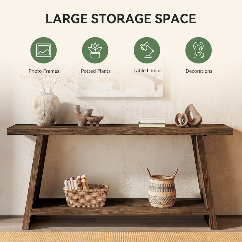 Solid Wood Entryway Console Table with 2-tier Storage