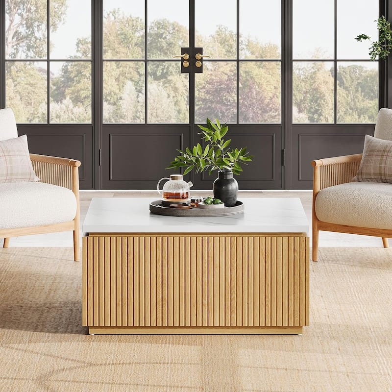 31.5" Square Coffee Table, Modern Wood Center Table Cocktail Furniture