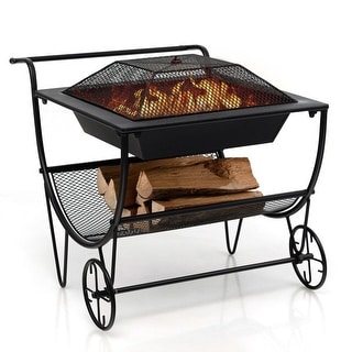 Burning Log Rack Portable Outdoor Wheeled Log Storage Rack and Wood Burning Fire Pit ...