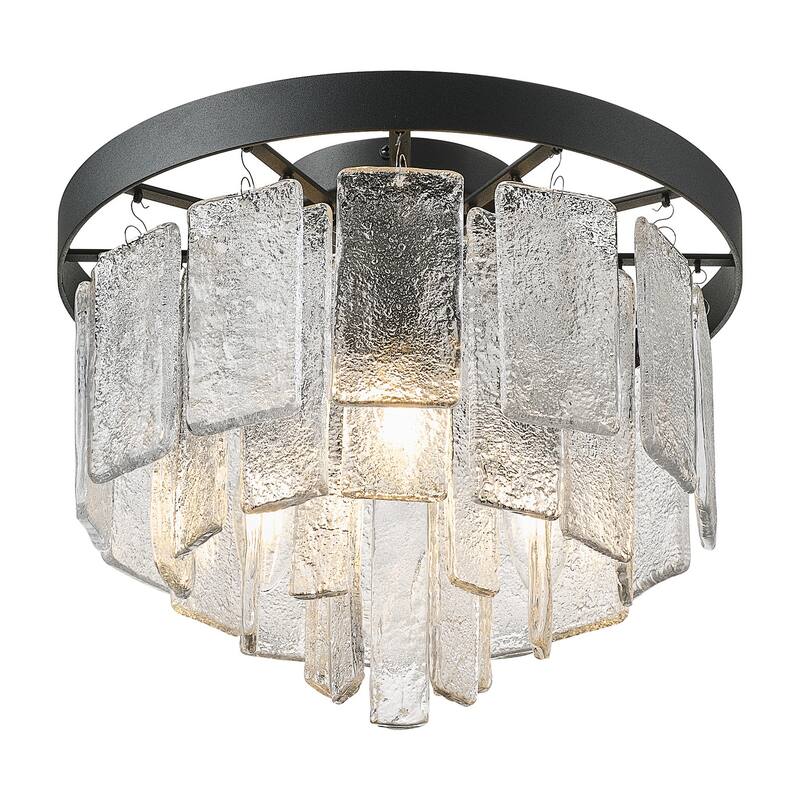 Modern Matte Black 3-Light Textured Glass Style Flush Mount Ceiling Lamp