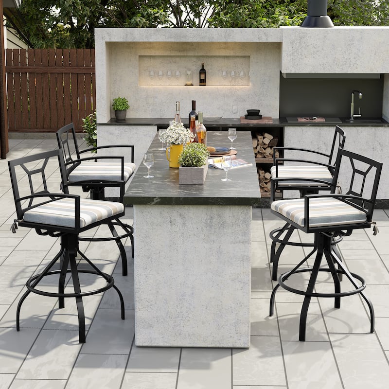 Outdoor Patio Barstool Swivel Aluminum Bar Stools with Sunbrella Fabric Cushion