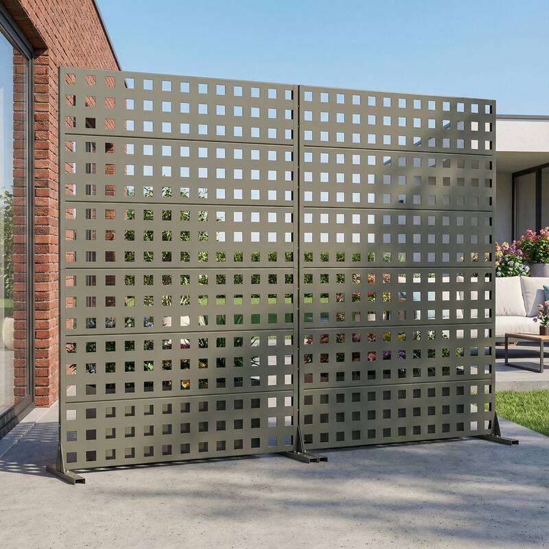 Outdoor Rectangle Privacy Screens Metal Screen Fence Panel Set of 2