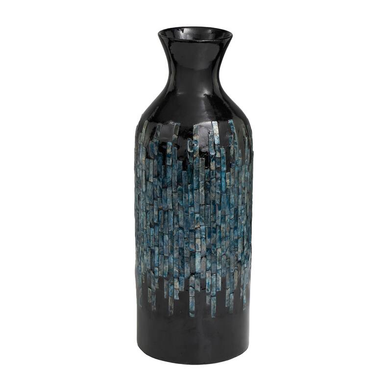 Black Capiz Shell Handmade Decorative Vase with Blue Ombre Design - 8"W, 20"H