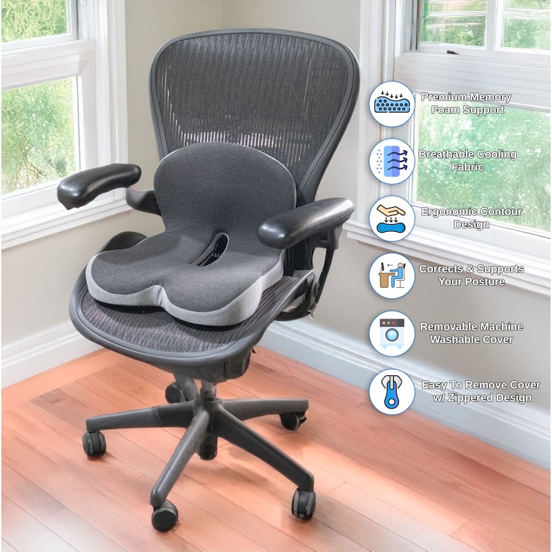 Ergonomic Memory Foam Seat Cushion with Lumbar and Back Support – Coccyx and Tailbone Pain Relief