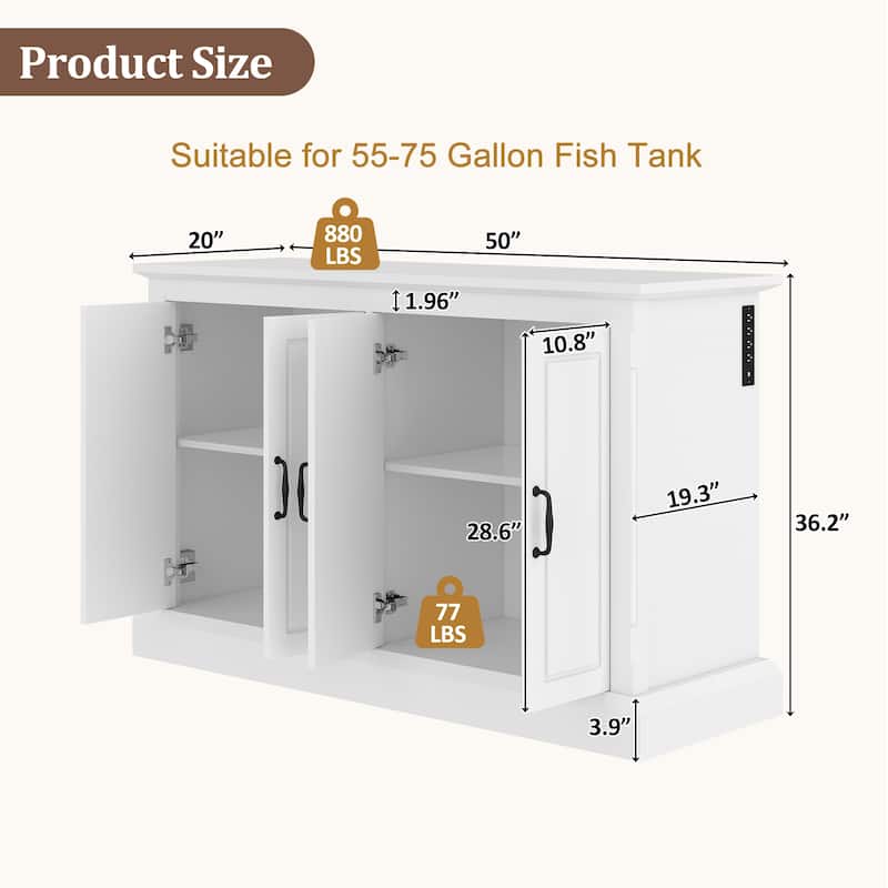 Rossetta 2-in-1 Modern Stylish Design Heavy Duty Fish Tank Stand with 4 Cabinets, Charging Station