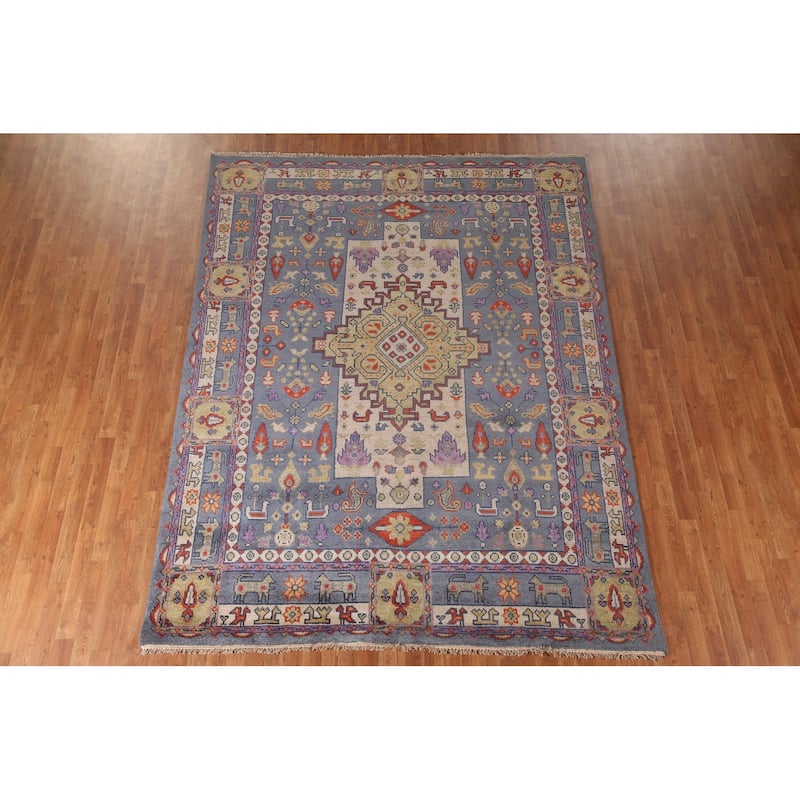 Geometric Heriz Serapi Area Rug Hand-Knotted Wool Carpet - 7'8" x 10'1"