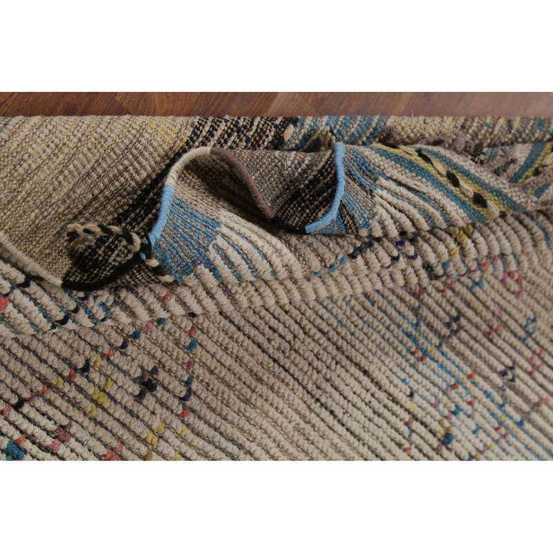 Striped Geometric Moroccan Area Rug Hand-Knotted Wool Carpet - 5'9"x 10'0"