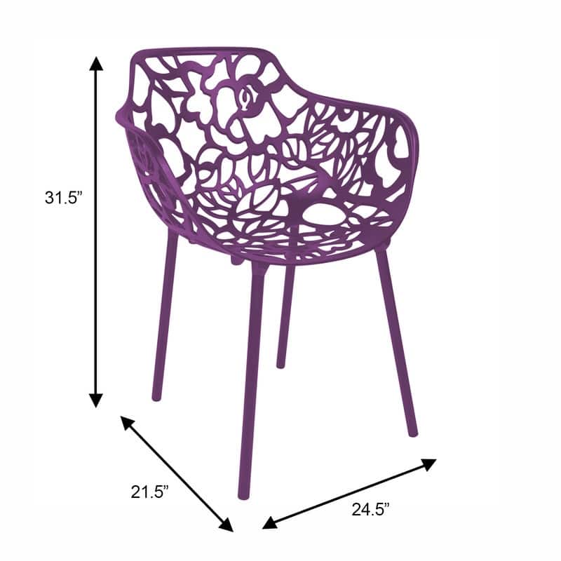 Devon Aluminum Dining Armchair with Floral Cutouts – Stackable, UV-Protected, Indoor/Outdoor Patio Side Chair
