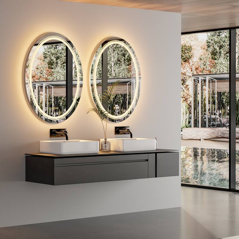 Oval Frameless Wall Mounted LED Bathroom Mirror Anti-Fog Dimmable