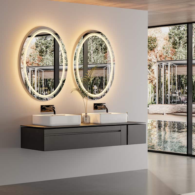 Oval Vanity Mirror with Lights Brightness Adjustment Waterproof Anti-Fog Illuminated Wall with Touch Switch