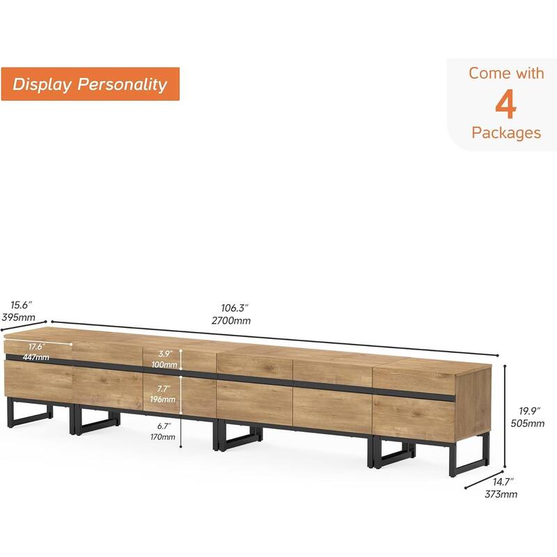 WAMPAT Modern TV Stand for TVs up to 50 inch TV, 2 in 1 Entertainment Center TV Console with Storage Cabinets and Metal Base