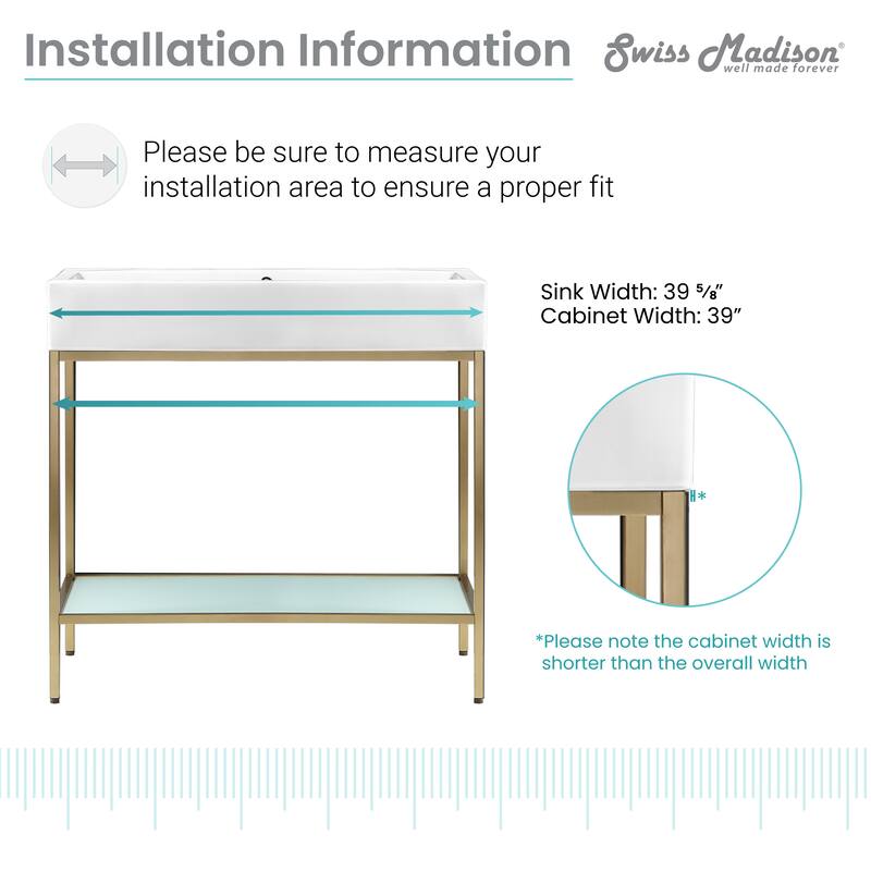 Pierre 40 Single, Freestanding, Open Shelf, Metal Frame Bathroom Vanity